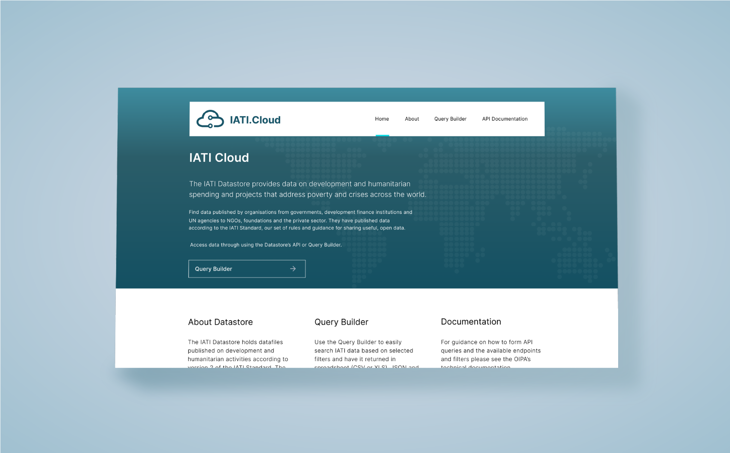 IATI.cloud home page.