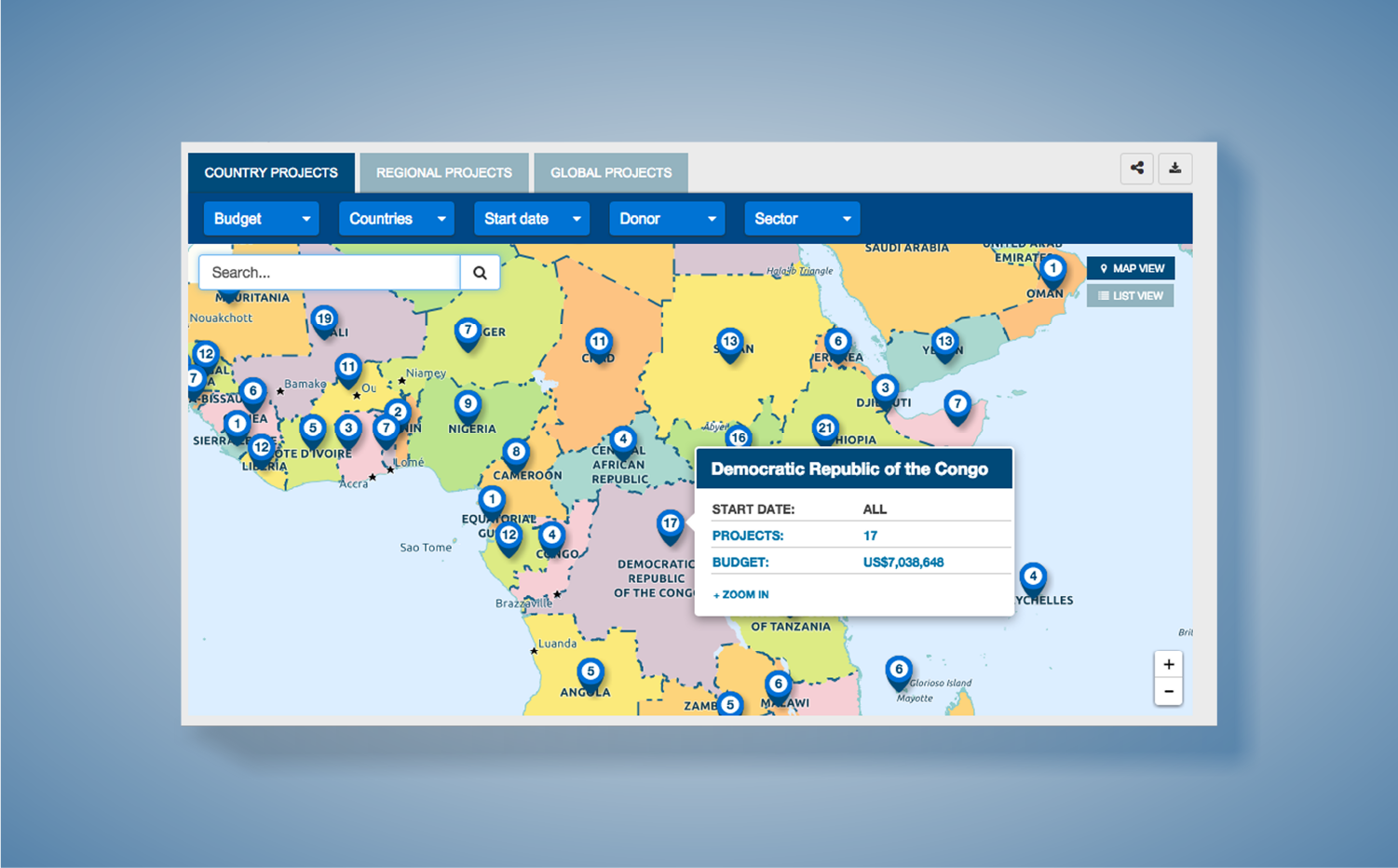 UNESCO Portal country-projects map view.